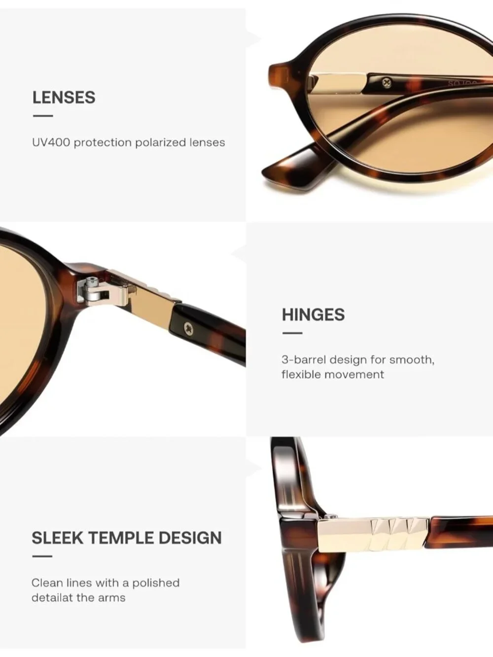 SOJOS Women's Brown Polarized Retro Oval Sunglasses Vintage Trendy Designer